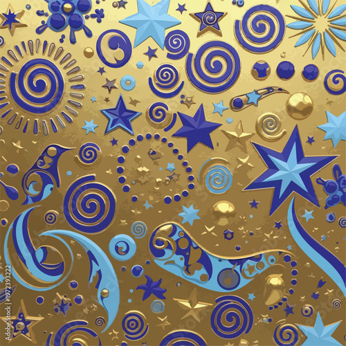 Gold Background With Blue Stars.