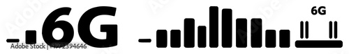 High-speed connectivity bars set with solid black icon on white background featuring 6G bars, line art, connectivity icon with technology and mobile