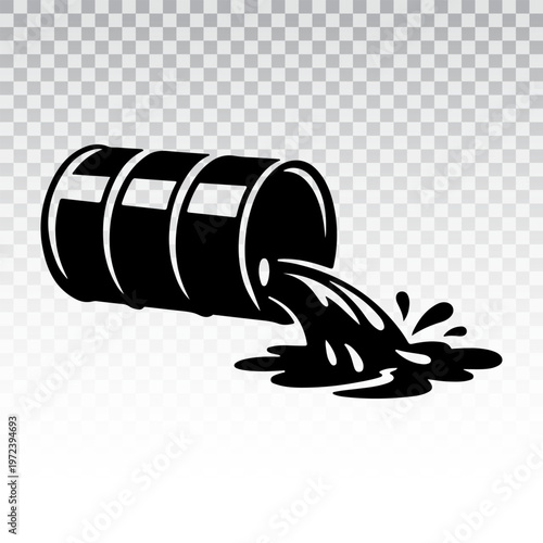 Black silhouette of a leaking oil barrel with spilling liquid