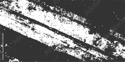 Abstract black and white grunge background featuring a dark ink splash texture with paint splatter elements and a dirty spray border design on a vector illustration banner