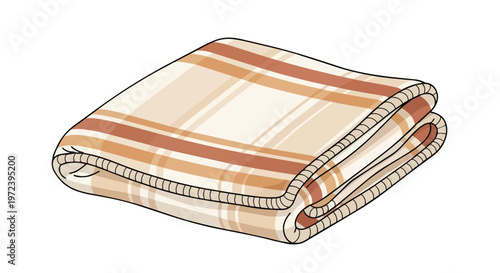 Folded Plaid Blanket with Warm Brown and Beige Stripes