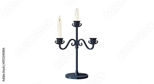 Minimalist Black Candelabra with Two White Candles on White Background