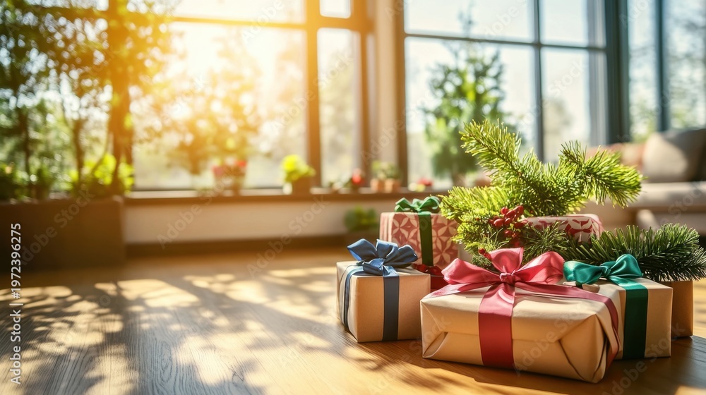 Obraz premium Collection of Beautifully Wrapped Gifts by Window