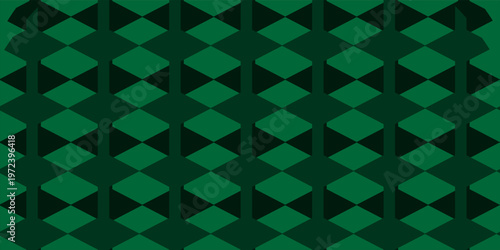 Seamless Geometric Pattern with Green Rhombus and Triangle Shapes