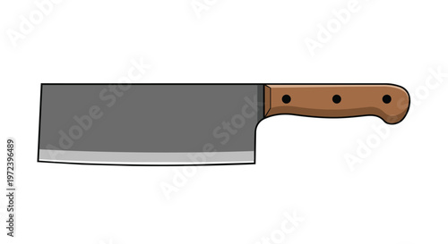 Vector illustration of a kitchen cleaver knife with wooden handle