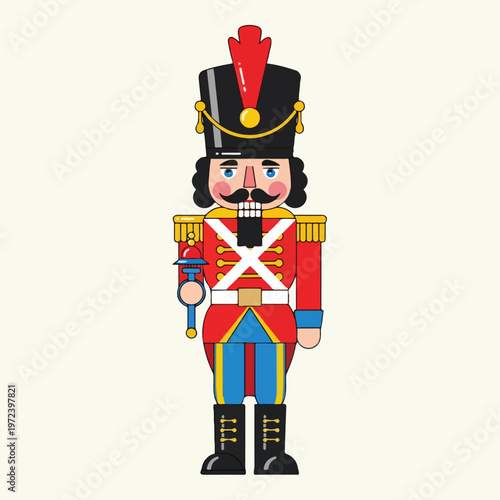 Colorful toy soldier nutcracker figurine standing.