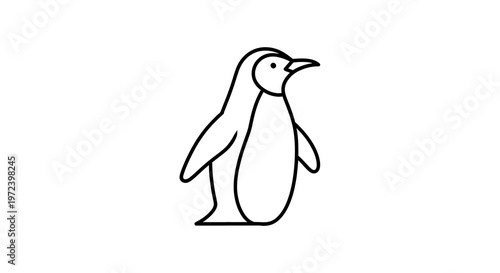 Minimalist penguin icon, simple line drawing, black and white illustration, cute animal design
