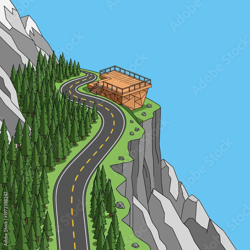 a cartoon road on a cliffside mountain.