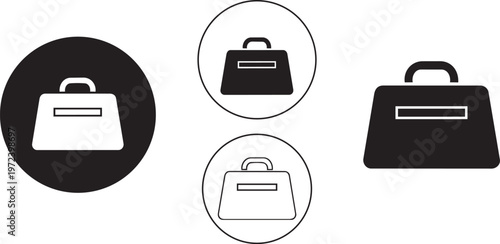 Four different briefcase icons in various colors and circles