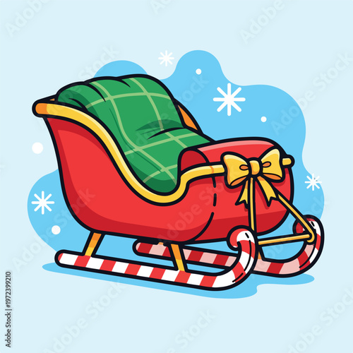 Red Sled with Green Plaid Cushion.