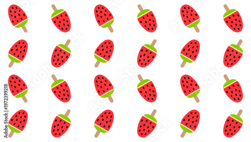 Cute watermelon popsicle seamless pattern. Fresh summer fruit ice cream flat vector background for kids textile. Sweet summer ice lolly repeating wallpaper.