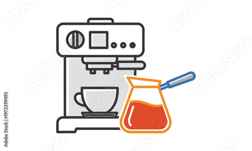 Espresso Coffee Machine with Traditional Brewing Pot Vector Illustration