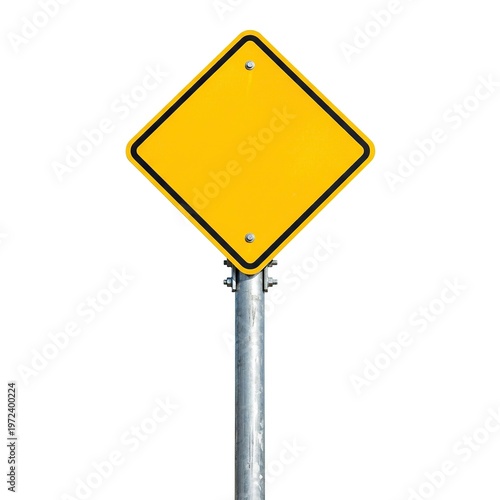 Yellow Diamond Road Sign on Metal Pole in Outdoor Setting