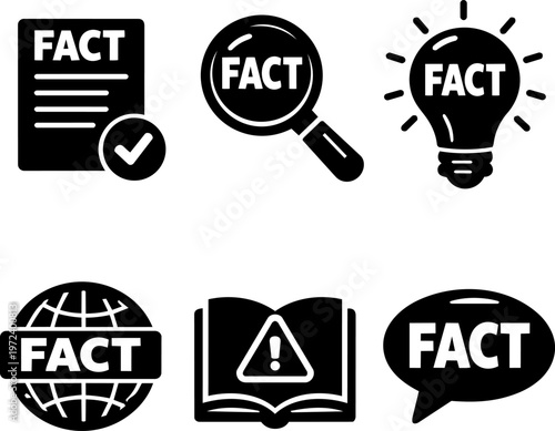 Vector line icon fact information verification set
