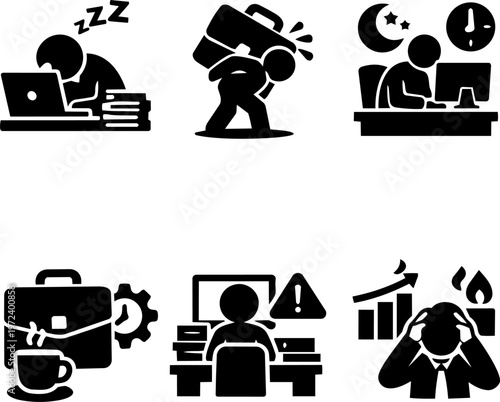 Line icon work business stress office deadline set
