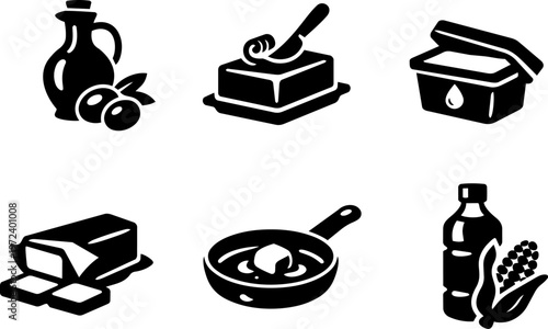 Line icon oliveoil butter cooking food ingredient set
