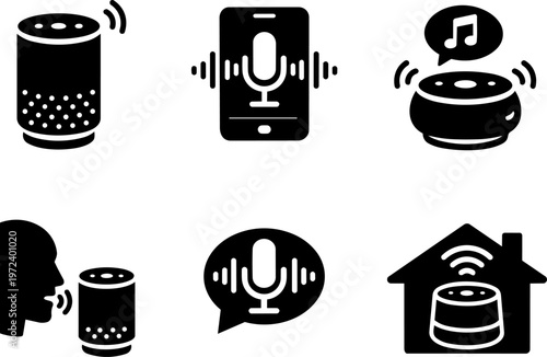 Line icon voice assistant smart speaker audio set
