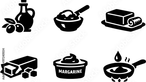 Line icon oliveoil butter cooking food ingredient set. Vector