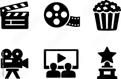 Line icon cinema movie film entertainment theater set

