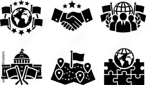 Line icon diplomacy global politics cooperation government set
