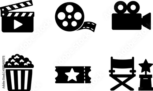 Line icon cinema movie film entertainment theater set
