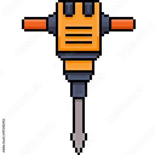 Konstfotografi Pixel art jackhammer orange construction tool pneumatic drill icon