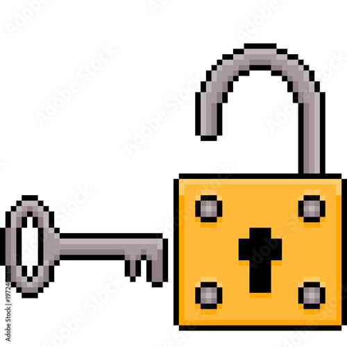Pixel art padlock and key icon security and access symbol