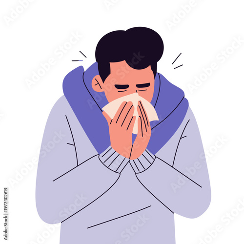 Flat vector illustration set of sick people with common illness symptoms. Modern minimal style, ideal for healthcare, medical awareness, seasonal illness, and hygiene concept visuals.