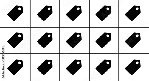 Black price tags on grid.