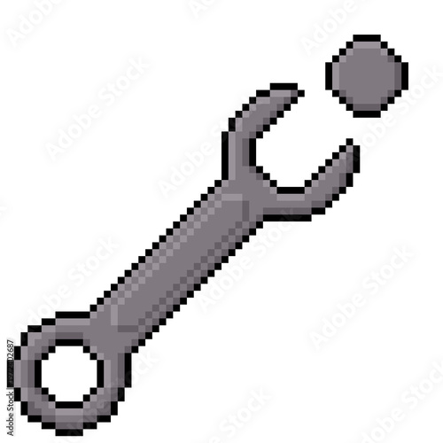 Pixel art wrench and bolt icon, 8-bit retro gaming style metal spanner for repair and maintenance