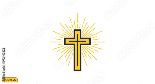 Golden Christian Cross with Radiant Rays, Symbol of Faith and Hope