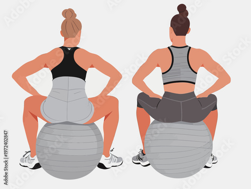Women exercising on stability balls in a gym setting to improve strength and balance during a workout session
