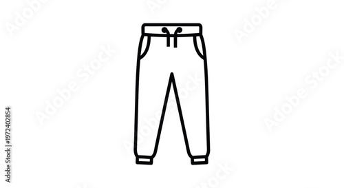 Simple line drawing icon of sweatpants on white background