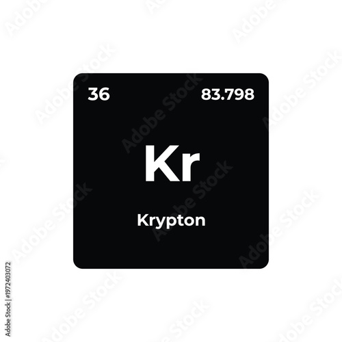 Krypton element tile on periodic table, chemical symbol Kr with atomic number and weight, minimalist black design for chemistry, science, education, and laboratory concepts.