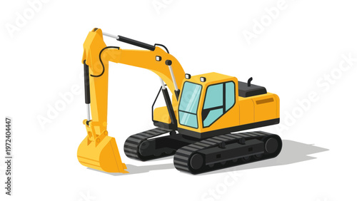 Yellow Excavator Construction Vehicle Isolated on White Background.