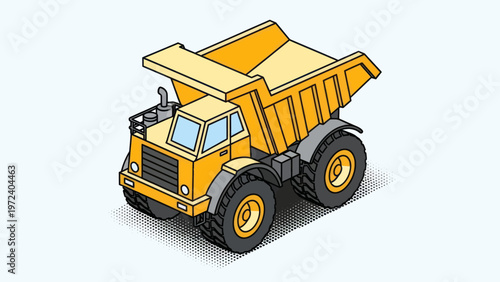Yellow Dump Truck Illustration Isometric View.