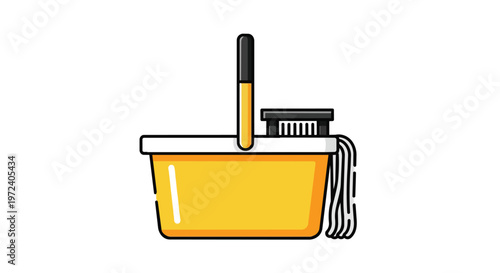 Yellow Cleaning Bucket with Mop and Brush Icon