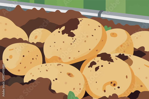 Harvesting potatoes in a farm field during the summer season with fresh produce gathered from the soil