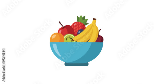 Fresh Assorted Fruits in a Blue Bowl Vector Illustration