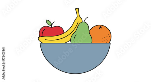 Simple Vector Illustration of a Bowl Filled with Fresh Assorted Fruits