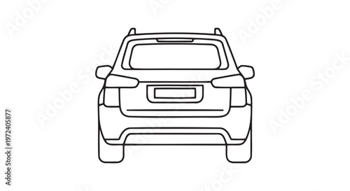 Rear view line drawing of a modern suv
