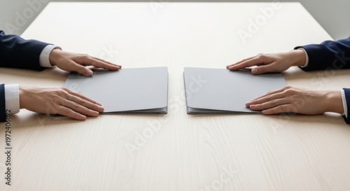 Contract Negotiations Two Individuals Reviewing Agreements Formal Partnership Formation Corporate Deal Discussions Business Professionals' Strategic Collaboration Reviewing Legal Documents