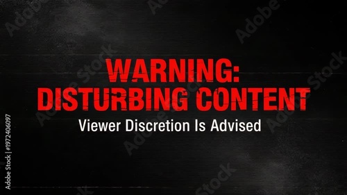 Grunge textured red warning text for disturbing content on dark weathered background