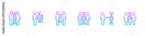 Genetic Research and Human DNA Gradient Line Icons Set