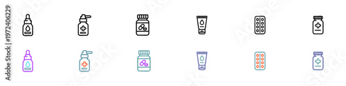 Medical and Pharmacy Product  thin line Icons Set