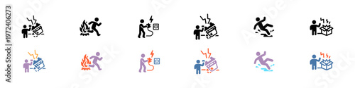 Thin Line Icon Set Of  Safety Hazard Warning Icons Collection
