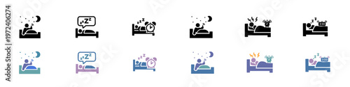 Sleep and Wake Up thin line and fill flat Icons Set