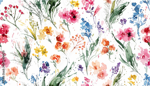 Decorative floral print inspired by peaceful countryside springtime scenery
