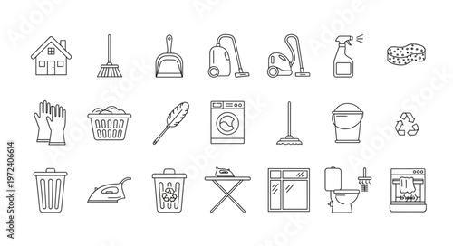 Household Cleaning Tools Icons.