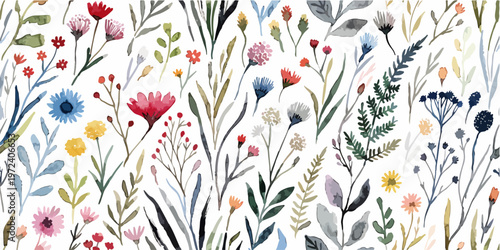 Whimsical spring flowers scattered evenly across a serene neutral background